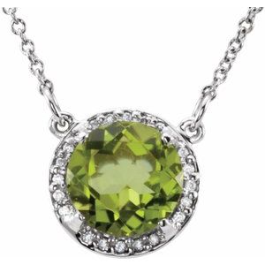 14K White 8 mm Natural Peridot & .05 CTW Natural Diamond 16" Necklace