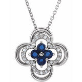 14K White Lab-Grown Blue Sapphire & .08 CTW Natural Diamond Clover 18" Necklace