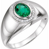 Sterling Silver Lab-Grown Emerald & 1/8 CTW Natural Diamond Halo-Style Ring