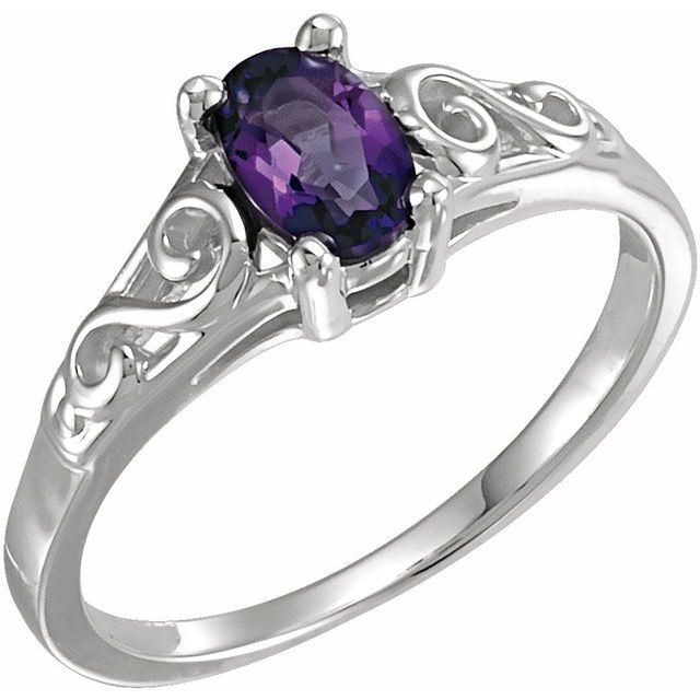 14K White February Youth Imitation Birthstone Ring