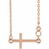 14K Rose 2 mm Round Sideways Cross 16-18" Necklace Mounting