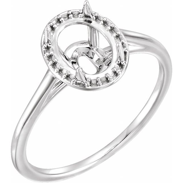 14K White 8x6 mm Oval Halo-Style Ring Mounting