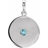Platinum Natural Blue Zircon Disc Pendant