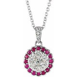 14K White Natural Ruby & 1/3 CTW Natural Diamond 16-18" Necklace