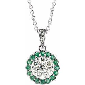 14K WhiteNatural Emerald & 1/3 CTWNatural Diamond 16-18" Necklace