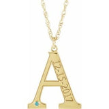 14K Yellow Gold-Plated Sterling Silver Engravable Imitation Blue Zircon Initial A 18" Necklace