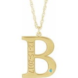 14K Yellow Engravable Imitation Blue Zircon Initial B 18" Necklace