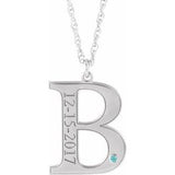 14K White Engravable Imitation Blue Zircon Initial B 18" Necklace