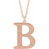 14K Rose Gold-Plated Sterling Silver Engravable Imitation Blue Zircon Initial B 18" Necklace