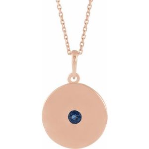 14K Rose Lab-Grown Blue Sapphire Disc 16-18" Necklace