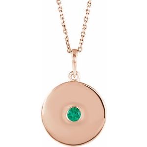 14K Rose Lab-Grown Emerald Disc 16-18" Necklace