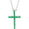 14K White Natural Emerald Petite Cross 16
