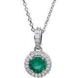 Platinum Natural Emerald & 1/5 CTW Natural Diamond 18" Necklace