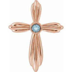 14K Rose Natural Aquamarine Cross Pendant