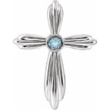 14K White Natural Aquamarine Cross Pendant