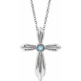 Platinum Natural Aquamarine Cross 16-18" Necklace
