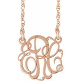 14K Rose 20 mm 3 Initials .02 CT Natural Diamond Script Monogram 18" Necklace