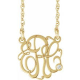 14K Yellow 25 mm 3 Initials .02 CT Natural Diamond Script Monogram 18" Necklace