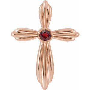 14K Rose Natural Mozambique Garnet Cross Pendant
