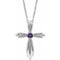 Platinum Natural Amethyst Cross 16-18