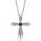 14K White Natural Mozambique Garnet Cross 16-18