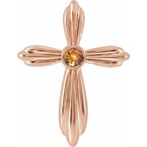 14K Rose Natural Citrine Cross Pendant
