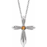 14K White Natural Citrine Cross 16-18" Necklace