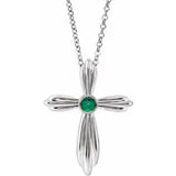 14K White Lab-Grown Emerald Cross 16-18" Necklace