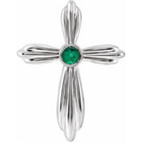 14K White Lab-Grown Emerald Cross Pendant