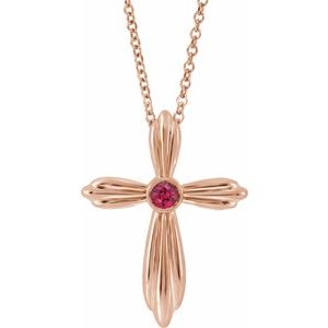 14K Rose Natural Ruby Cross 16-18" Necklace
