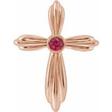 14K Rose Natural Ruby Cross Pendant