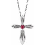 Platinum Lab-Grown Ruby Cross 16-18" Necklace