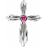 14K White Natural Pink Tourmaline Cross Pendant