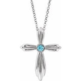 14K White Natural Blue Zircon Cross 16-18" Necklace