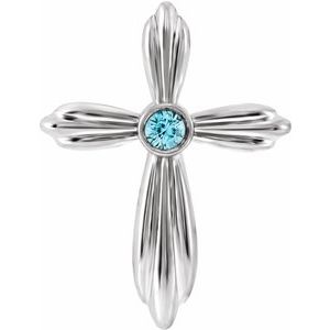Platinum Natural Blue Zircon Cross Necklace