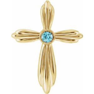 14K Yellow Natural Blue Zircon Cross Pendant