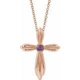 14K Rose Natural Alexandrite Cross 16-18" Necklace
