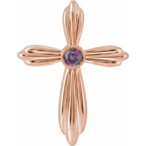 14K Rose Lab-Grown Alexandrite Cross Pendant