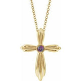 14K Yellow Natural Alexandrite Cross 16-18" Necklace
