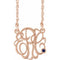14K Rose Gold-Plated Sterling Silver 25 mm 3-Initials Imitation Blue Sapphire Script Monogram 18