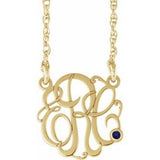 14K Yellow Gold-Plated Sterling Silver 30 mm 3-Initials Imitation Blue Sapphire Script Monogram 18" Necklace