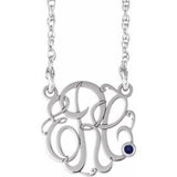 14K Yellow 25 mm 3-Initials Imitation Aquamarine Script Monogram 18" Necklace