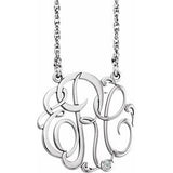 14K White 20 mm 3 Initials .02 CT Natural Diamond Script Monogram 18" Necklace