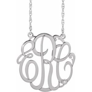 10K White 25 mm 3 Initials .02 CT Natural Diamond Script Monogram 18" Necklace