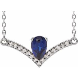 14K White Lab-Grown Blue Sapphire & .06 CTW Natural Diamond 18" Necklace