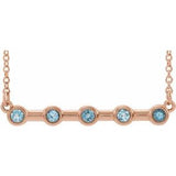 14K Rose Natural Aquamarine Bezel-Set Bar 16" Necklace