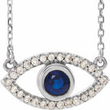 Sterling Silver Natural Blue Sapphire & Natural White Sapphire Evil Eye 16" Necklace