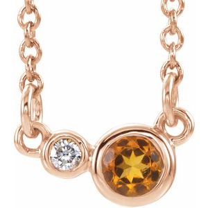 14K Rose Natural Citrine & .02 CTW Natural Diamond 16" Necklace