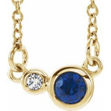 14K Yellow Natural Blue Sapphire & .02 CTW Natural Diamond 16" Necklace
