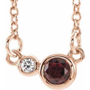 14K Rose Natural Mozambique Garnet & .02 CTW Natural Diamond 16" Necklace
